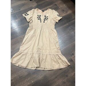 French Connection Camel Embroidered Cotton Smocked Midi Dress XXL FQO009AWNSDX7
